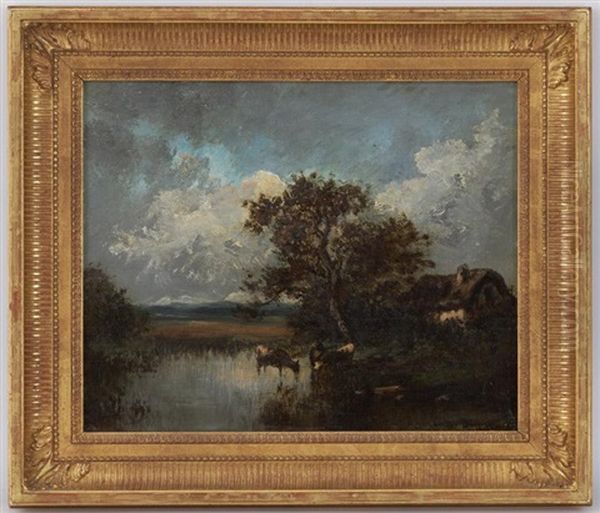 Paysage Avec Vaches A L'etang Oil Painting by Leon Victor Dupre