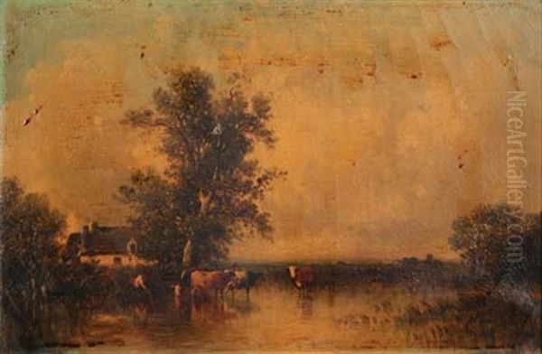 Vaches A L'etang Oil Painting by Leon Victor Dupre