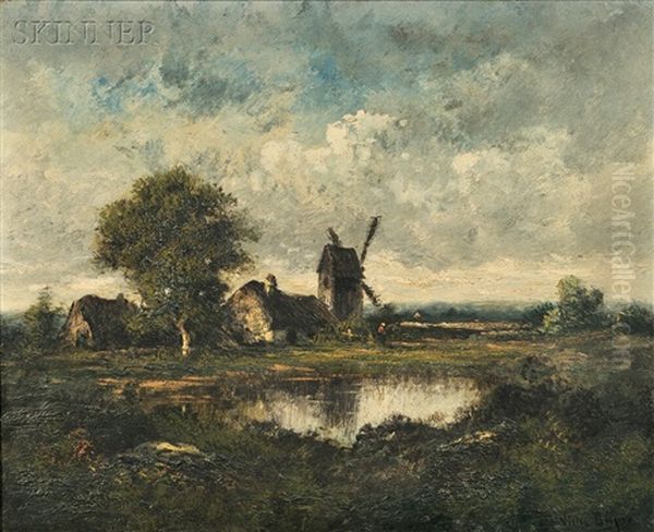 Landscape With Windmill Oil Painting by Leon Victor Dupre