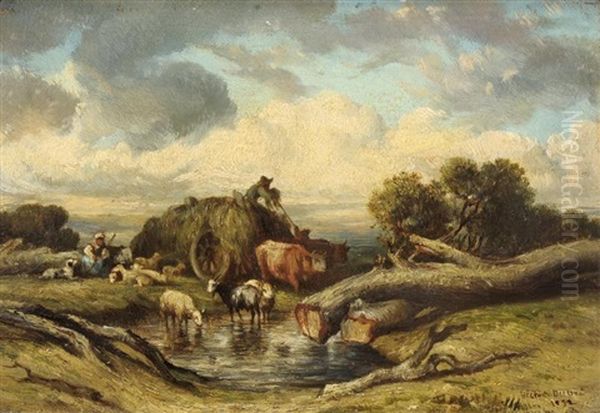 Troupeau Au Bord De La Riviere Oil Painting by Leon Victor Dupre