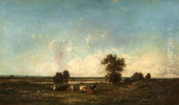 Landscape With Cows Oil Painting by Leon Victor Dupre