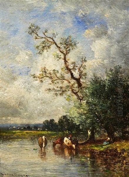 Kuhe Am Weiher Oil Painting by Leon Victor Dupre