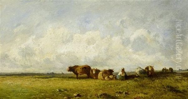 Kuhe Auf Der Weide Oil Painting by Leon Victor Dupre