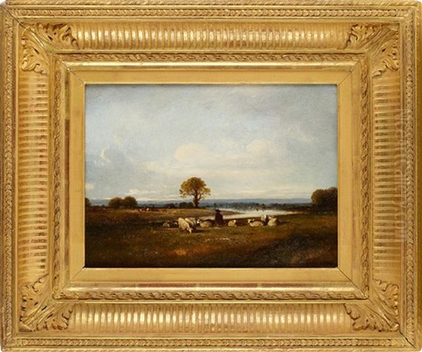 Berger Et Son Troupeau De Moutons Pres D'une Riviere Oil Painting by Leon Victor Dupre