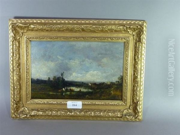 Paysage Anime A L'etang Oil Painting by Leon Victor Dupre