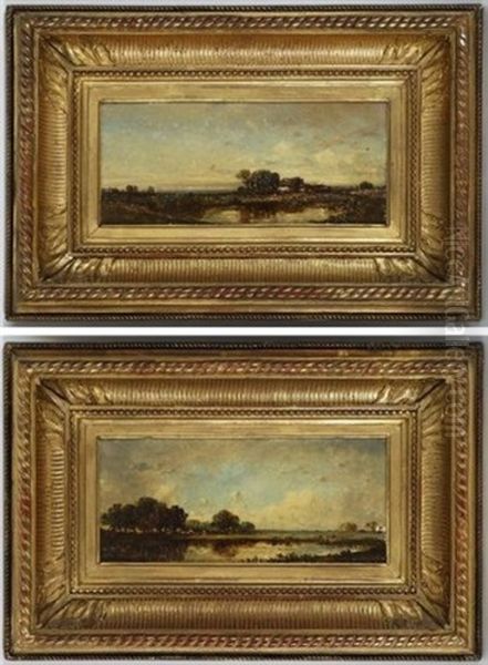 Paysages De Campagne Animes (+ Another; Pair) Oil Painting by Leon Victor Dupre