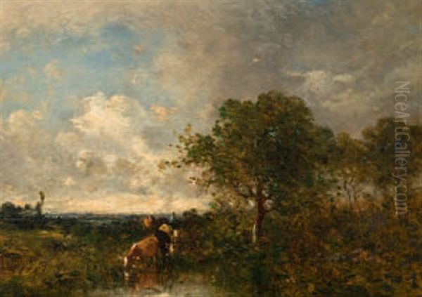 Teichlandschaft Mit Kuhen Oil Painting by Leon Victor Dupre