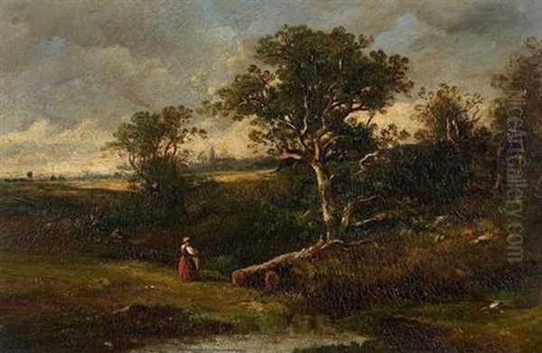 Paysage Au Bord D'une Mare by Leon Victor Dupre