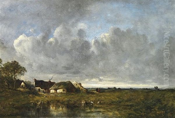 Strohgedeckte Hauser In Der Provinz Berry Oil Painting by Leon Victor Dupre