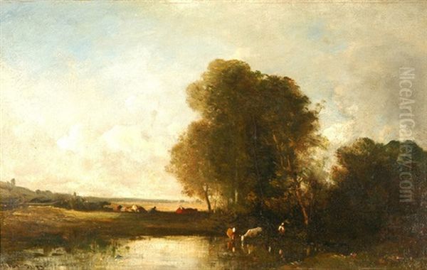 Teichlandschaft Mit Kuhen Oil Painting by Leon Victor Dupre