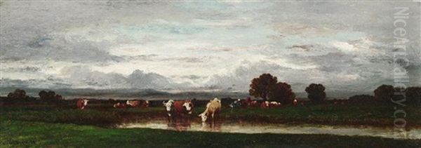 Weite Landschaft Mit Weidenden Kuhen Oil Painting by Leon Victor Dupre