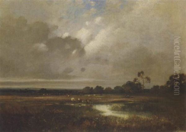 Landschaft Mit Kuhen An Einem Weiher Oil Painting by Leon Victor Dupre