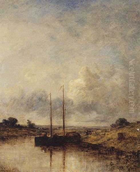 Boats At Low Tide Oil Painting by Leon Victor Dupre