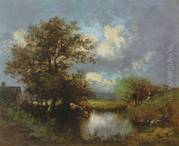 Paysage Aux Vaches Oil Painting by Leon Victor Dupre