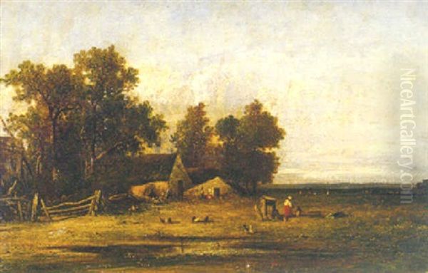 Farmstead By The Edge Of A Plain Oil Painting by Leon Victor Dupre