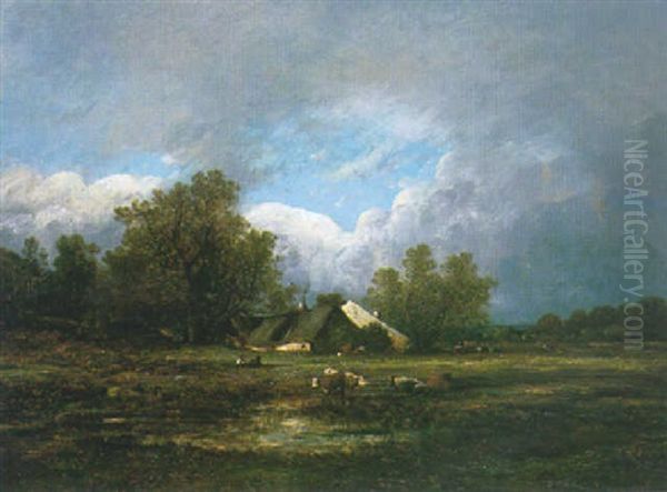 Cows In A Meadow Oil Painting by Leon Victor Dupre