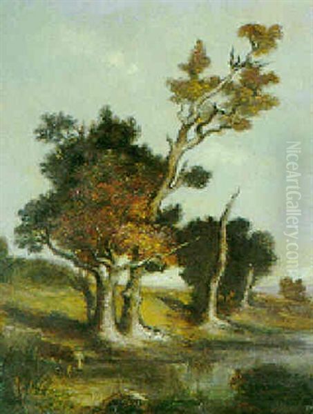 Seeuferlandschaft Mit Knorrigen Baeumen Oil Painting by Leon Victor Dupre