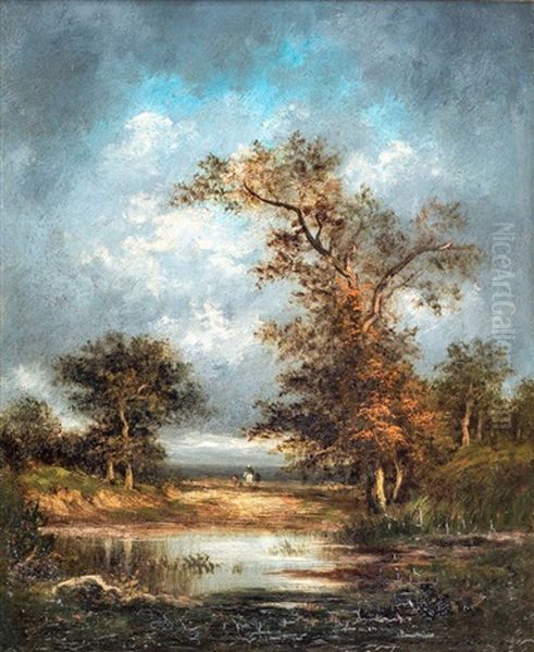 Paysage De Campagne Anime Avec Etang Oil Painting by Jules Dupre