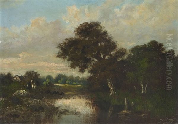 Landschaft Mit Teich Und Haus Oil Painting by Jules Dupre