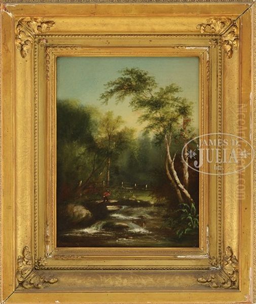 Barbizon Landscape With Fisherman Oil Painting by Jules Dupre