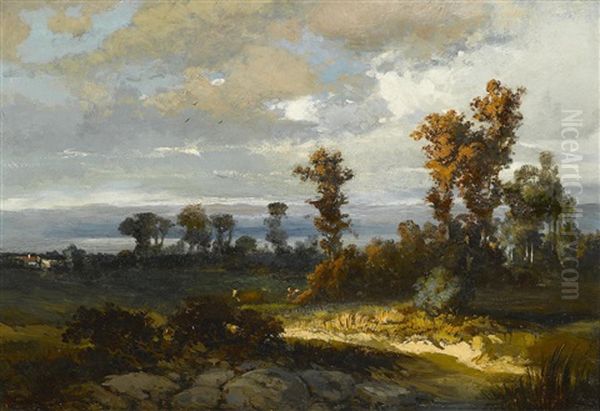 An Extensive Landscape With A Path Oil Painting by Jules Dupre