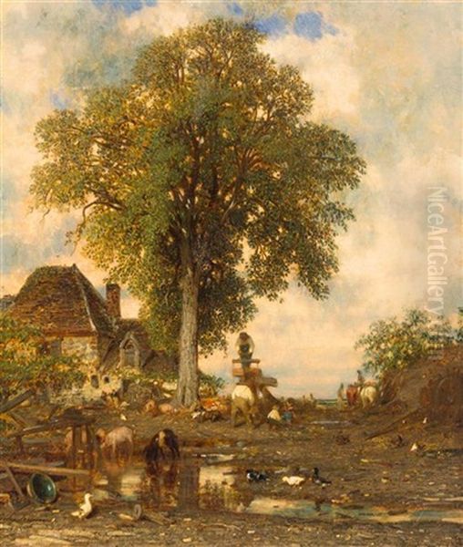 Farmyard Oil Painting by Jules Dupre