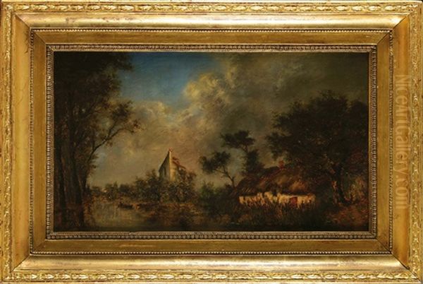 Chaumiere Et Riviere Oil Painting by Jules Dupre