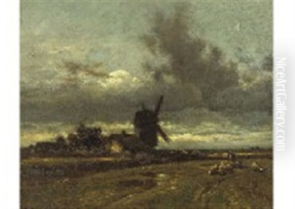 Paysage Avec Moulin A Vent Oil Painting by Jules Dupre