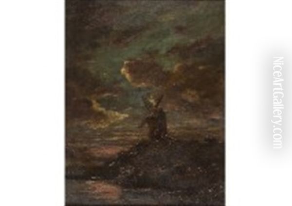 Moulin A Vent Oil Painting by Jules Dupre