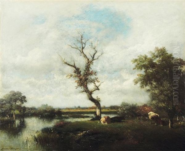 Une Riviere - Paturages Pres De L'oise Oil Painting by Jules Dupre