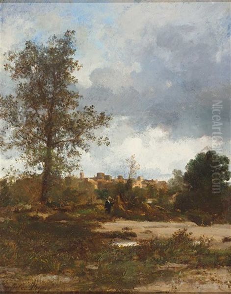 Sudliche Landschaft Mit Malerischem Stadtchen Oil Painting by Jules Dupre