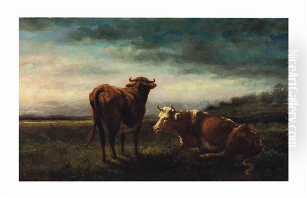 Cows At Pasture Oil Painting by Jules Dupre