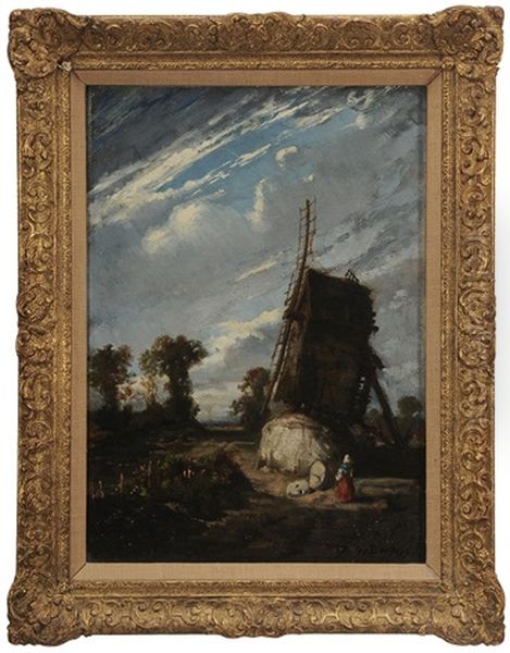 Le Moulin A Vent Oil Painting by Jules Dupre