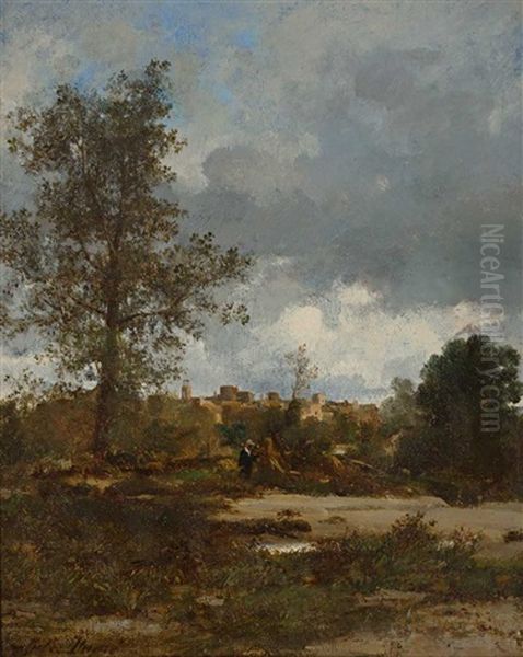 Sudliche Landschaft Mit Malerischem Stadtchen Oil Painting by Jules Dupre