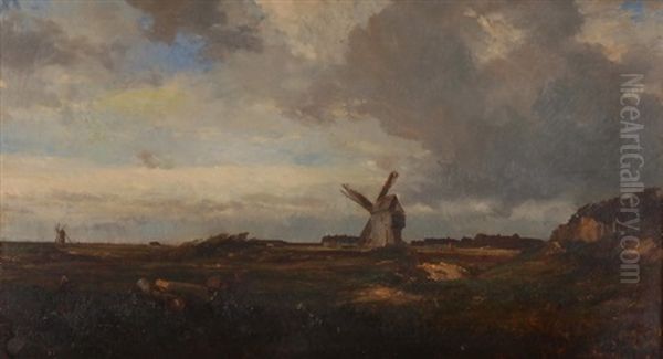 Weite Landschaft Mit Windmuhle Oil Painting by Jules Dupre