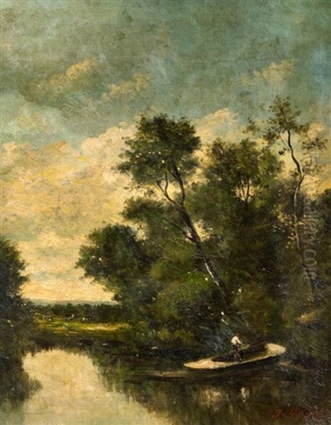 Angler Auf Dem Waldsee Oil Painting by Jules Dupre