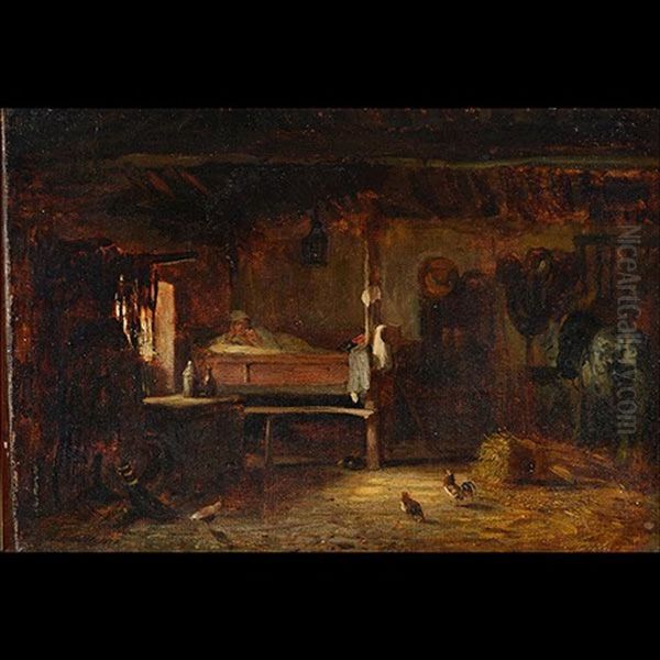 Untitled - Interior Scene Oil Painting by Jules Dupre