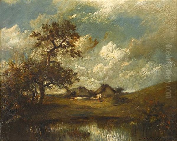 Landscape With Cottage Oil Painting by Jules Dupre