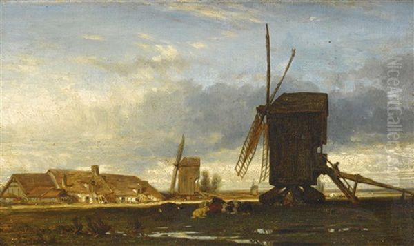 Paysage Aux Moulins Oil Painting by Jules Dupre