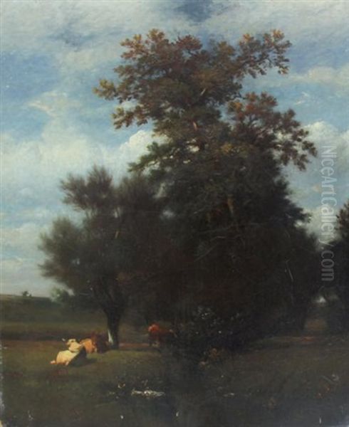 Paysage Au Troupeau Oil Painting by Jules Dupre