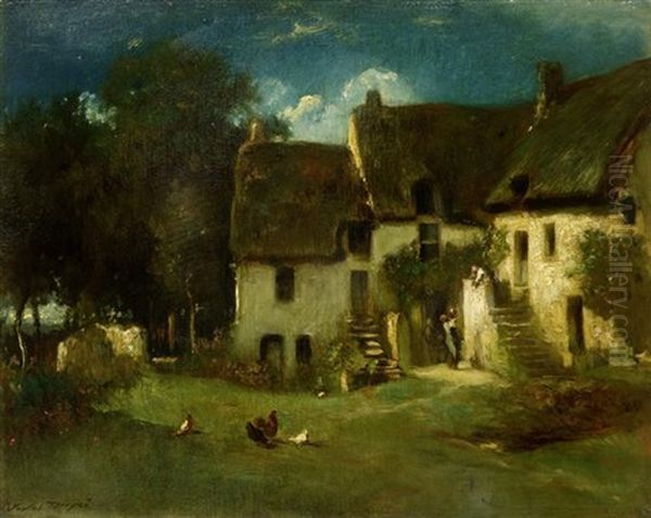 Cour De Ferme Au Coucher Du Soleil Oil Painting by Jules Dupre