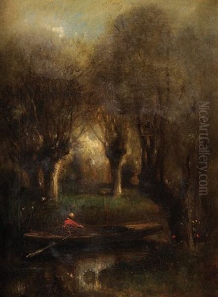 Promenade Entre Les Saules Oil Painting by Jules Dupre