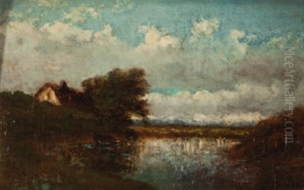 Teichlandschaft Mit Bauernhaus Oil Painting by Jules Dupre