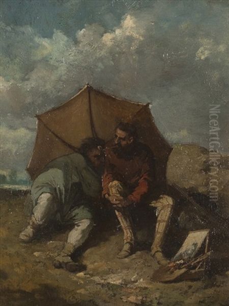 La Pause Jules Dupre Et Peut-etre Auguste Boulard Oil Painting by Jules Dupre