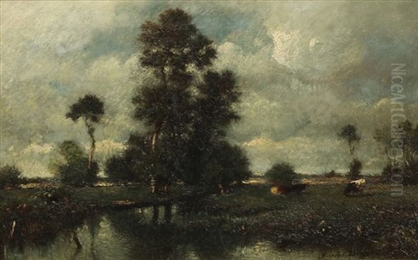 Cows Near Large Trees Oil Painting by Jules Dupre