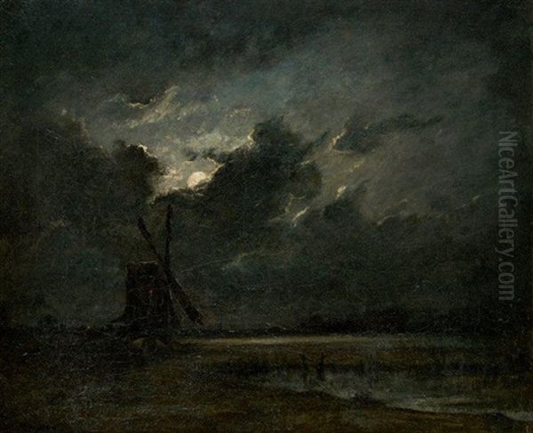 Moulin Par Pleine Lune by Jules Dupre