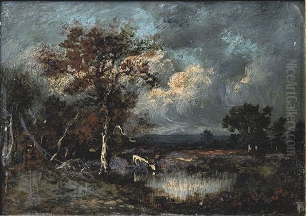 Vache S'abreuvant A La Riviere Oil Painting by Jules Dupre