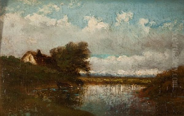 Teichlandschaft Mit Bauernhaus Oil Painting by Jules Dupre