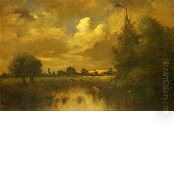 Landscape With Cattle Beside A Marsh Oil Painting by Jules Dupre