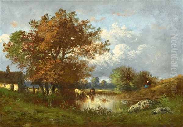 Pres De L'etang Oil Painting by Jules Dupre